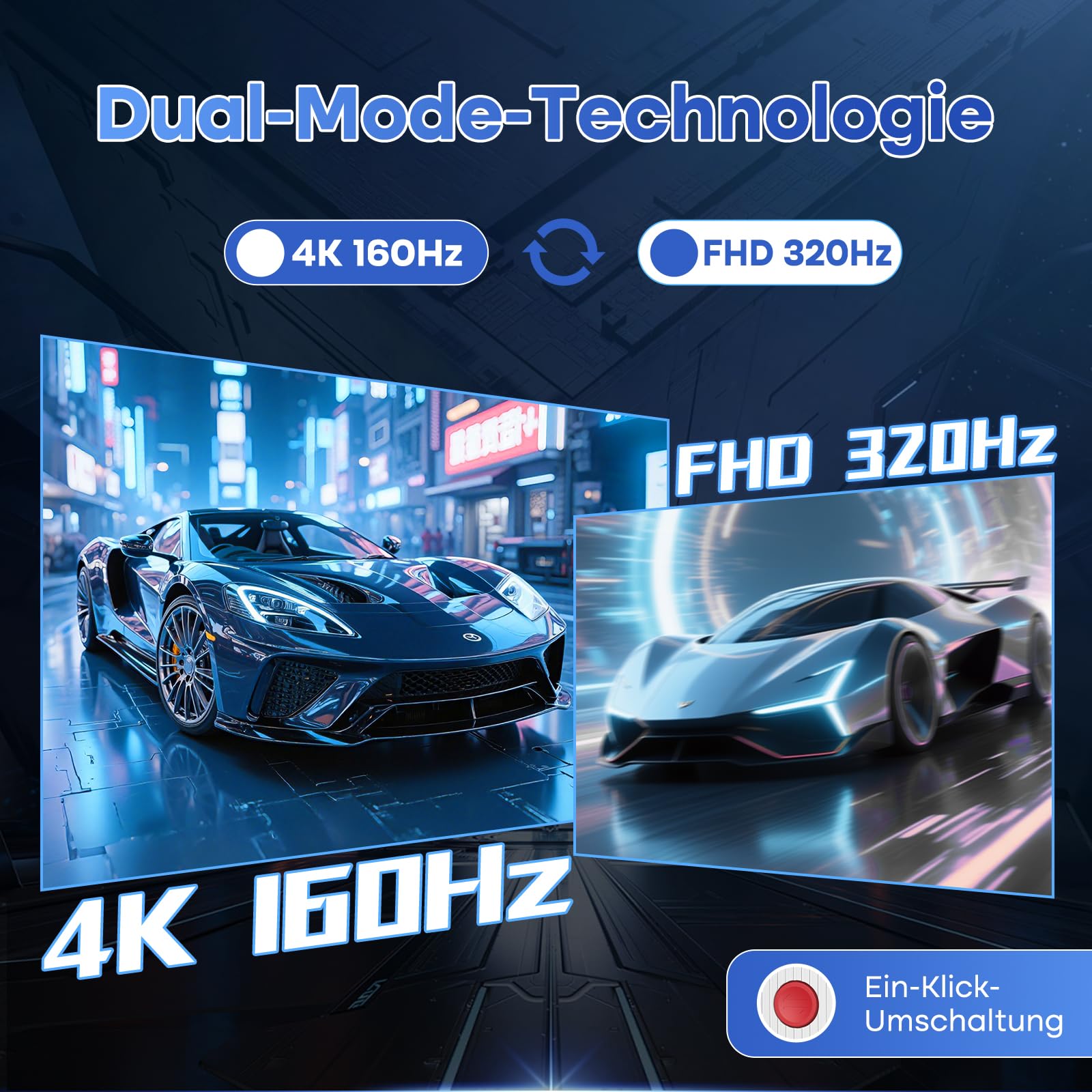Minifire Monitor 27 Zoll, Gaming Monitor 4K:Dual-Modus (UHD 160Hz / FHD 320Hz), 1ms, HDR 400, IPS, Adaptive Sync, Höhenverstellbar, HDMI 2.1, DP 1.4, Lautsprecher, Pip/PBP (MFG27D1U) 3