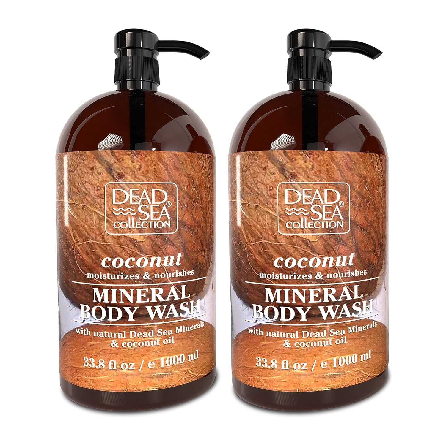 Dead Sea Collection Shower Gel for Women and Men - Body Wash with Pure Dead Sea Minerals and Coconut Oil - Cleanses and Moisturises Skin - Pack of 2 (1000 ml. each)