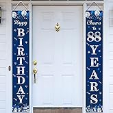 Happy 88th Birthday Door Banner Porch Sign Blue Silver, Cheers to 88 Years Birthday Party Decorations Supplies for Men