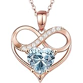 ousralia Rose Gold Birthstone Necklaces Heart Birthstone Pendant Necklaces For Women Valentine's Day Mother's Day Anniversary Christmas Gifts