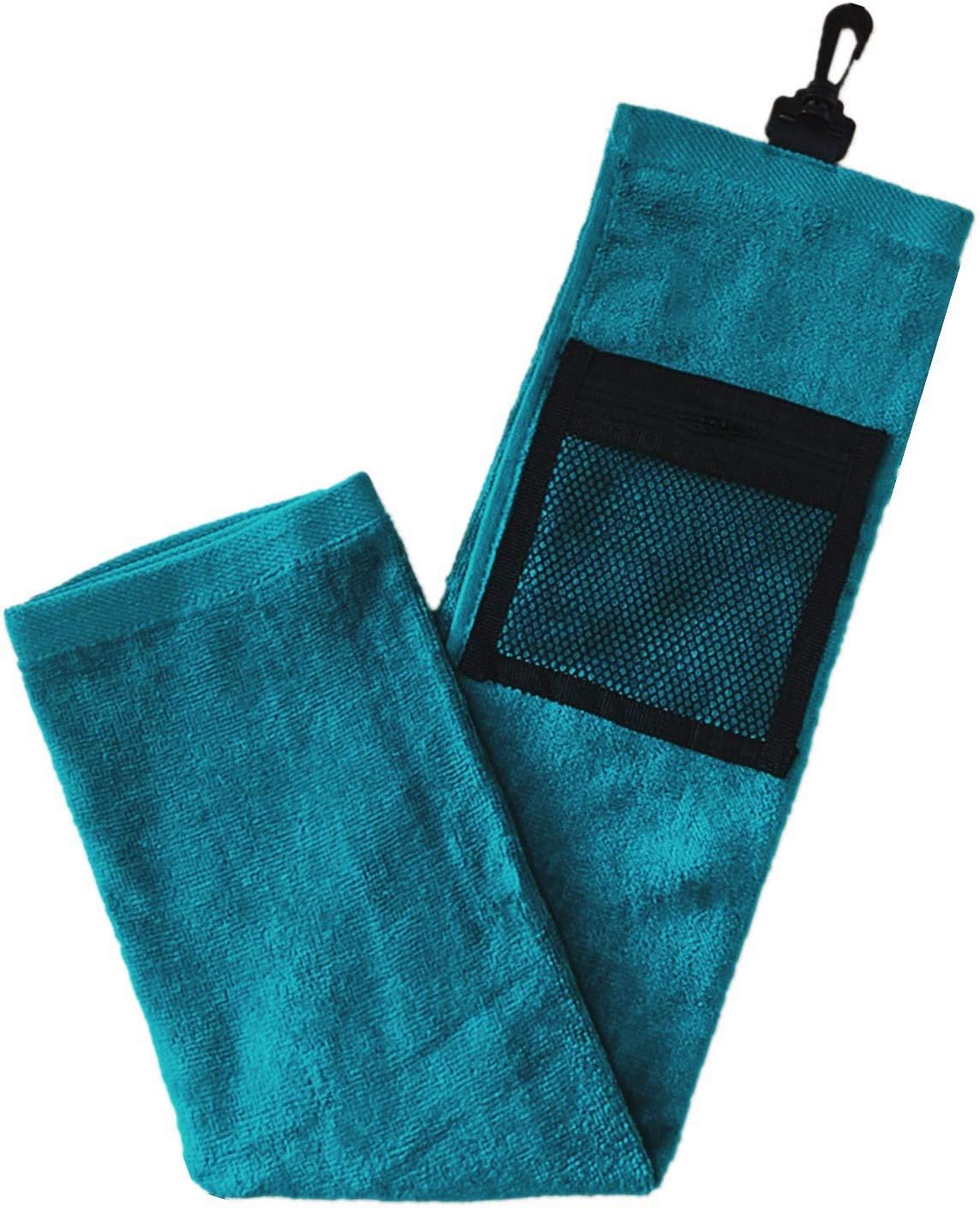 FINGER TEN Golf Towels Waffle for Golf Bags with Clip 25"X16" Tri-fold, Golf Towel Hook Loop with a Net Bag (Green Towel- 1 Pack) - Image 3