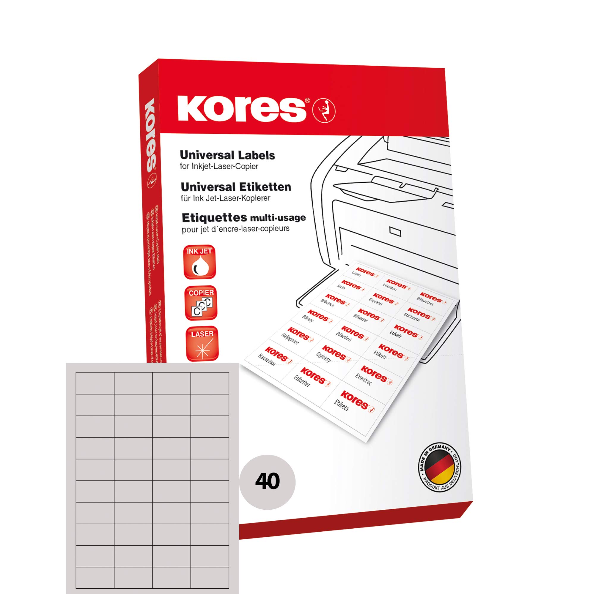 Kores - Universal Self-Adhesive Labels, Format 52,5 x 29,7 mm, White - Pack of 100 Sheets