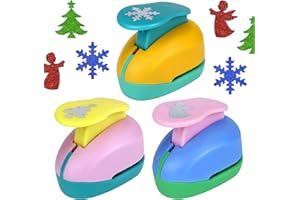 NOBGUM 3Pcs Hole Punch Single Hole Puncher with Christmas Tree Angel Snowflake Shape Punch 1 Inch Paper Punches Tool Candy Color Lever Punch for Paper Crafts Scrapbooking Embossing DIY Cards