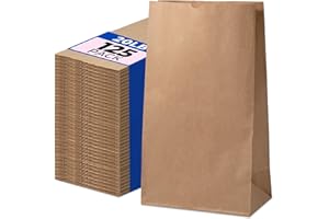Fit Meal Prep 125 Pack 20 lb Large Brown Paper Bags, 16 x 8 x 5.5” Durable Kraft Paper Bags Bulk for Packing, Delivery, Take Out, Grocery, Retail Shopping, Premium Big Size Sacks for Shopping