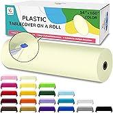 ZHZJCKSHB 54IN X 160FT Plastic Table Cover Roll with Cutter Box, Cut to Size Plastic Table Cloths for Parties, Birthday, Disposable Tablecloth Roll for All Shape Tables (Beige, 54 Inch X 160 Feet)