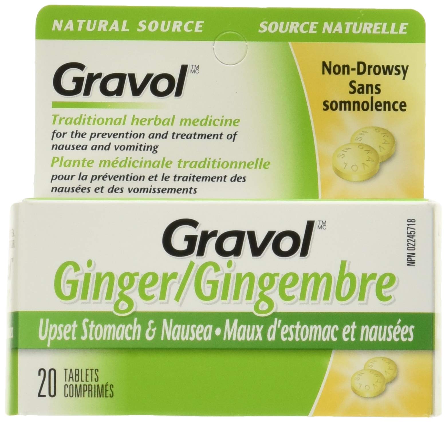 Certified Organic Ginger GRAVOL NATURAL SOURCE (20 Tablets