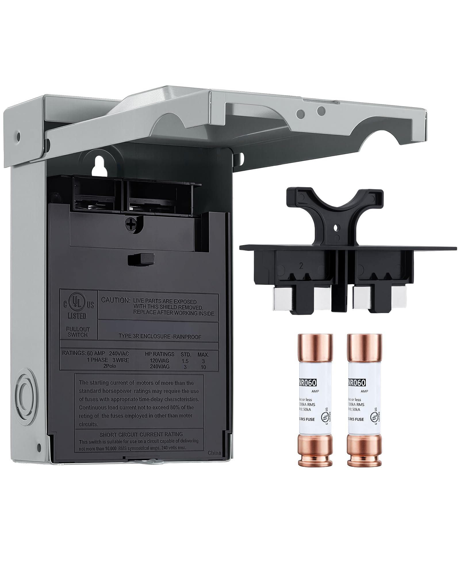 Photo 1 of SURAIELEC Fused 60 Amp AC Disconnect Box Outdoor, Waterproof Metal Enclosure with Pull-Out Switch, AC Disconnect for Home HVAC & Air Conditioning Systems, Mini Split, UL Listed, Fused (Fuse Included)