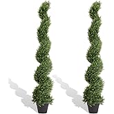 THE BLOOM TIMES 5ft Artificial Topiary Trees Set of 2, Faux Cedar Cypress Spiral Topiary Trees Outdoor - Fake Plants for Garden Front Porch Indoor Outside Planter Decor 5 Foot