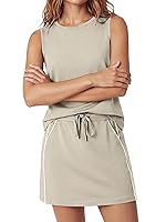Casly Lamiit 2 Piece Skirt Set Summer Outfits for Women Sleeveless Tops Short Skort Trendy Spring Teacher Outfits Matching Athleisure Lounge Sets Dark Beige M