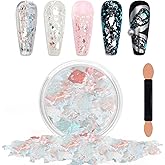 Laza Ice Blue Pearl Chameleon Flakes Nail Glitter Irregular Opal Nail Foil Flakes Chunky Confetti Color-Shift Sequins Iridescent Fairy Dust for Mermaid Nails Design, Nail Decorations for Nail Art