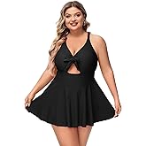NIeyook Black One Piece Bathing Suit Women Plus Size Swimsuit V Neck Cutout Swim Dresses with Briefs
