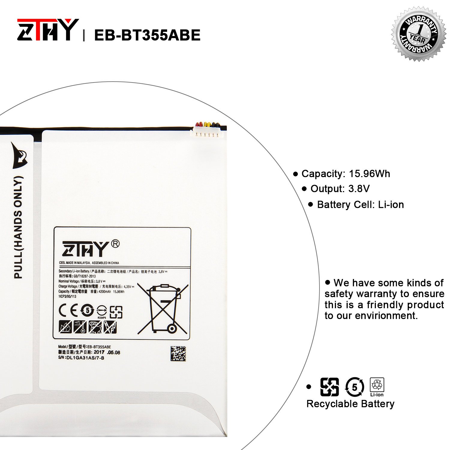 ZTHY Compatible EBBT355ABE Tablet Battery Replacement for Samsung Galaxy TAB A 8" SMT350 T355C