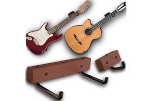 RawRock Sideways Guitar Wall Mount - Tilt Display Horizontally Ukulele, Bass, Electric Guitar at Slanted Angle (True Mahogany)