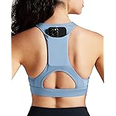 QUEENIEKE BareFlow Women's Sports Bras with Phone Pocket Medium Impact Padded Racerback Workout Gym Crop Top Running Yoga Bra