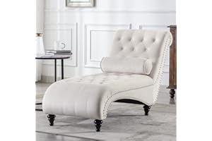 ONPNO Tufted Velvet Chaise Lounge Indoor, Leisure Accent Chair Upholstered Couch with Toss Pillow for Bedrooom Living (White)