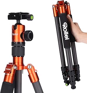 Rollei C5I I Orange I leichtes Foto-Stativ aus Carbon I Reise-Stativ mit Kugelkopf und Stativtasche I Verwendbar als Macrostativ, Einbeinstativ/Monopod und Ministativ I Arca Swiss Platte