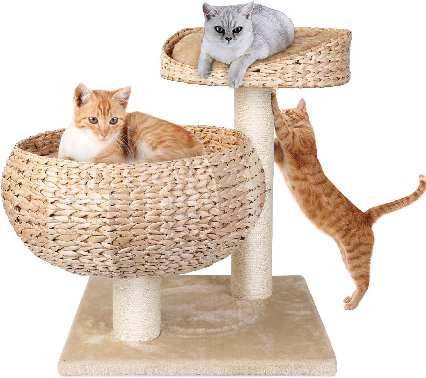 Pedy Cat Tree with Scratching Post, Sisal-Covered Climbing Cat Tower, Cat Activity Tree with Paper Rope and Cat Tree House with Perch, 2 Story Cat Condo Great for Kitten