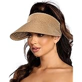 EW EastWater Beach Sun Visor Hats for Women, Wide Brim UPF50+ Sun Protection Straw Hat Packable Foldable for Summer