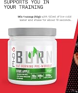 PhD Burn Pre Workout Powder with L Carnitine 20 Servings Sour Apple 200g view 5