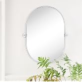 TEHOME Oval Chrome Pivot Bathroom Mirror Pill Shaped Tilting Bathroom Vanity Mirror Metal Framed Adjustable Mirror, Overall 23.84 x 30 inches (Mirrror 20 x 30 inches)