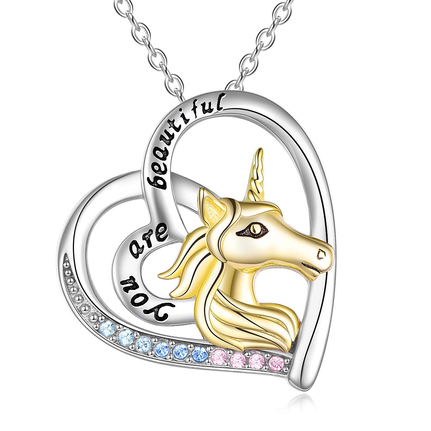VONALA 925 Sterling Silver Unicorn Necklace with Crystal Jewellery for Women