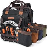 WELKINLAND 5-In-1 Electrician Backpack&amp;Canvas Tool Pouch Set,HVAC Backpack | Wax Canvas Technician Backpack, Open-top Tool Backpack Heavy Duty, Waterproof Tool Bag Backpack For Men, Work Tool Backpack