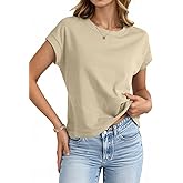 UNCLECAT Womens Crop Tops Cap Sleeve Cropped T Shirts Crewneck Loose Fit Short Sleeves Tees Summer Fashion Clothes QK0S Light Khaki