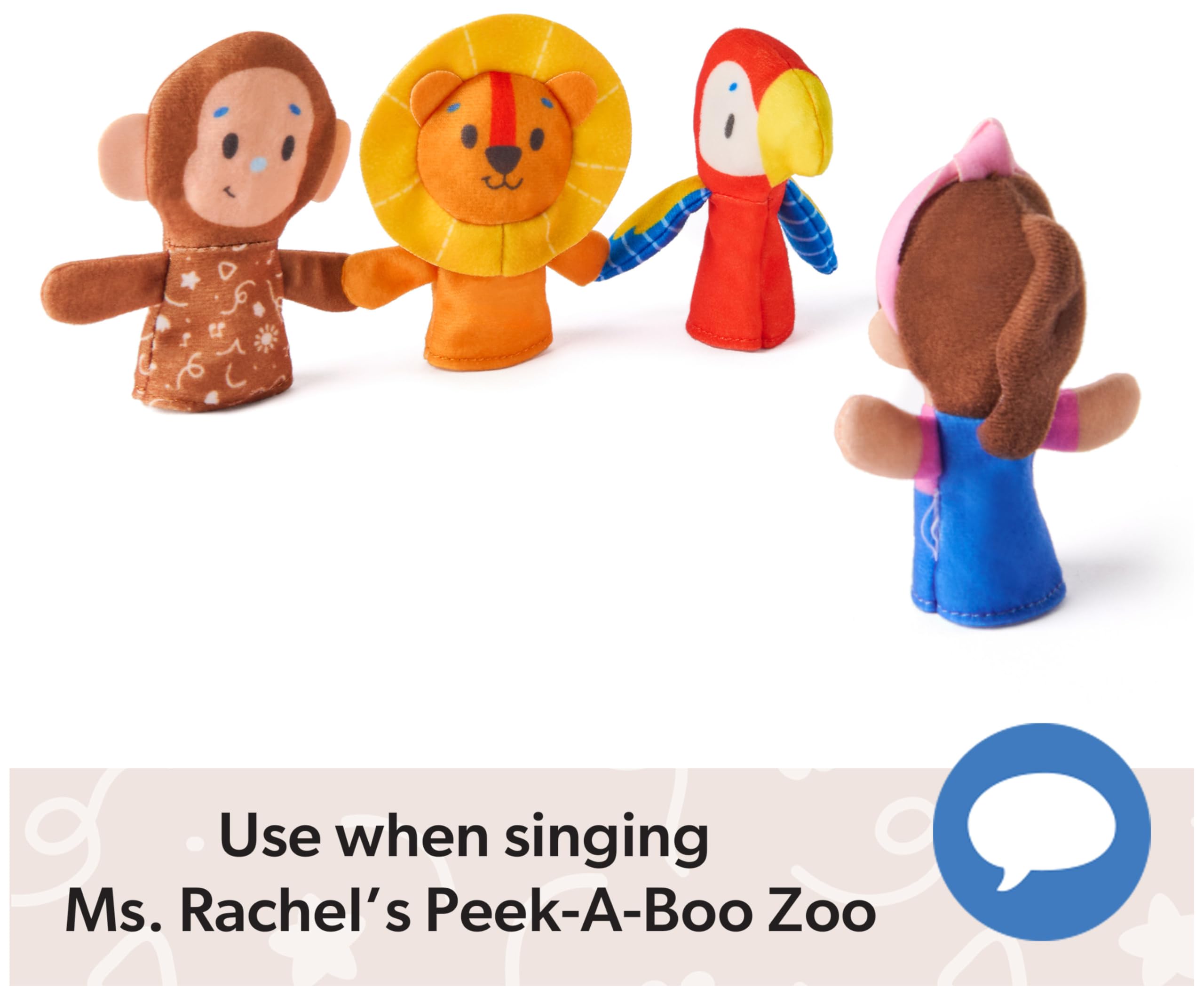 Ms. Rachel Finger Puppets Zoo Friends 4-Pack, Lion, Monkey & Parrot, Educational Toys & Animal Puppets, Toddler Toys for Girls & Boys Ages 6 Months-2+
