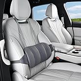 KAYI Lumbar Support Pillow for Car, Memory Foam Lumbar Pillow with Adjustable Straps, Lumbar Support Pillow for Office Chair, Back Support for Car, Sitting, Driving, Traveling (1, Gray)