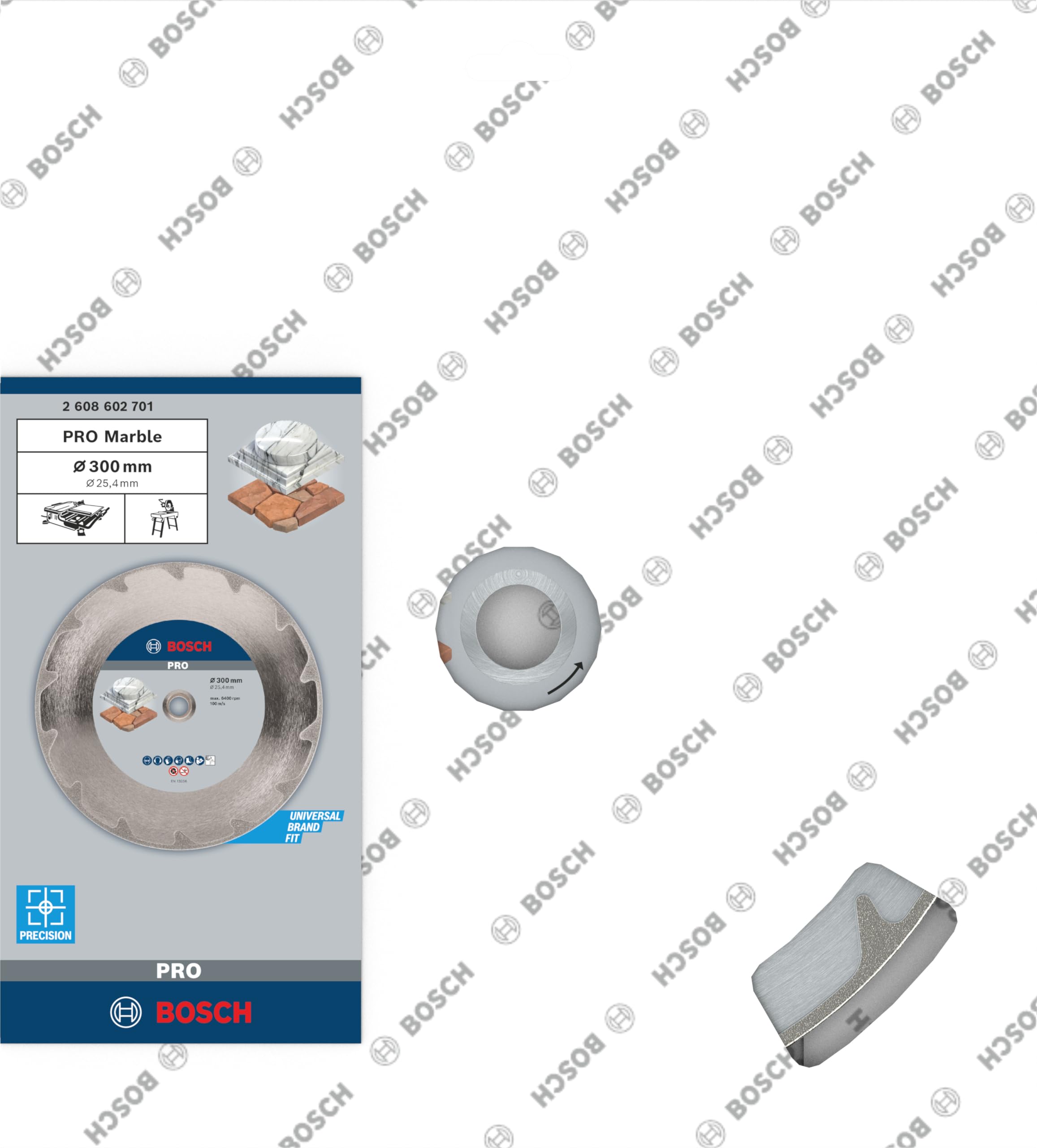 Bosch 1x PRO Marble Diamanttrennscheiben für 25,4‑mm-Bohrung und Tisch‑ und Benzinsägen (für Weichgestein, Marmor, Ø 300 mm, Professional Zubehör Tischkreissäge, Benzinsäge) 2