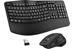 Wireless Keyboard and Mouse Combo, 2.4G Full Size Wave Keys Ergonomic Keyboard with Wrist Rest and 3-Level DPI Adjustable Wir