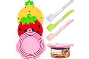 Harhana Cat Food Can Covers Lids Set, Pet Food Can Covers for Pet Food Cans, Silicone Wet Food Can Covers Lids, Pet Food Can Lids Spoons for Canned Food (6 Packs)