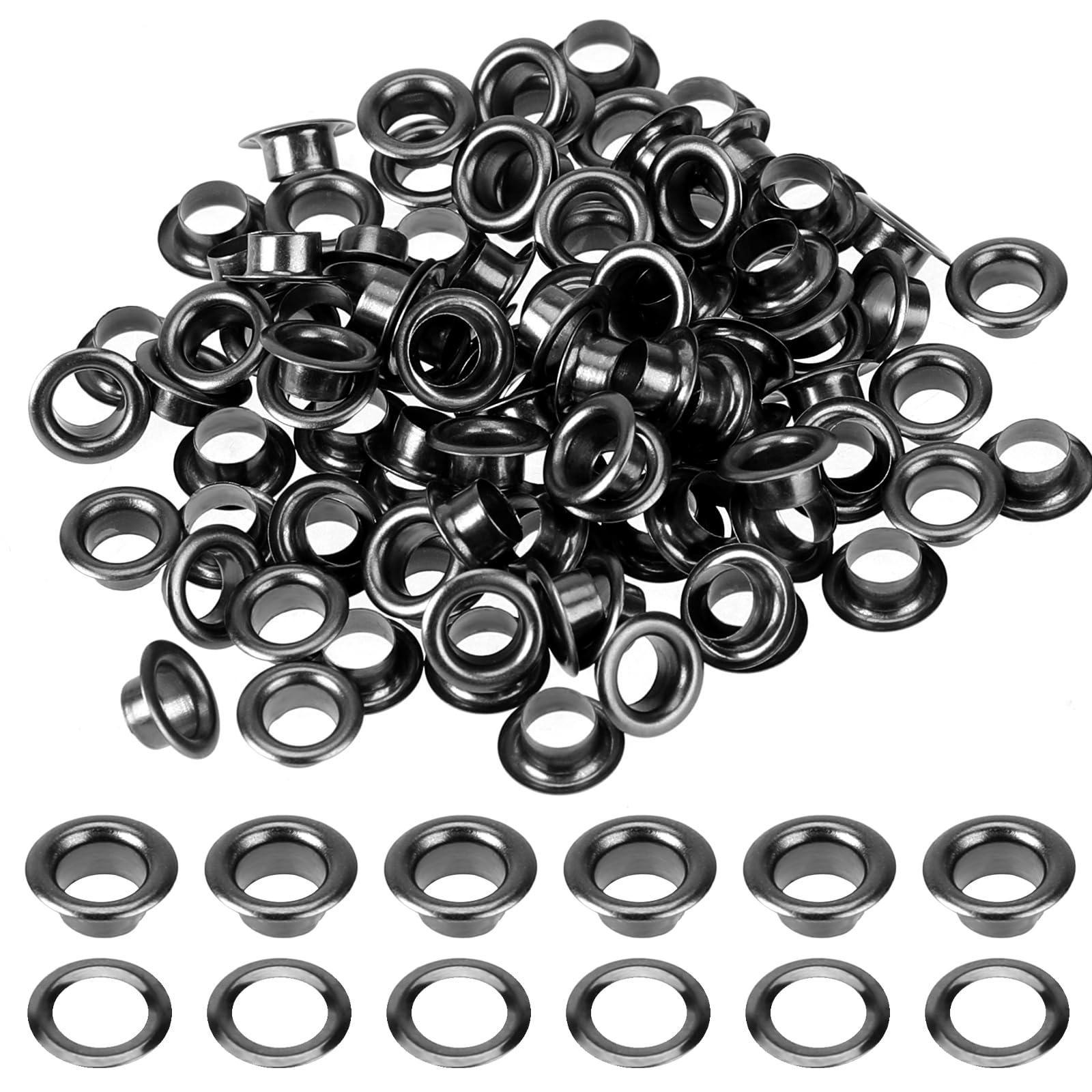 Photo 1 of 100Sets Metal Black Eyelets 1/4 Inch Grommets Eyelets with Washers 1/4 Grommet Kit for Canvas, Shoes, Clothing, Bead Cores, Fabric, Leather and Bag