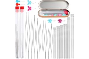 Uzecpk 76PCS Beading Needles Set, 60 PCS Long Straight Beading Thread Needles 10 PCS Big Eye Beading Needles with Needle Bottle Threaders for Bracelets and Jewelry Making