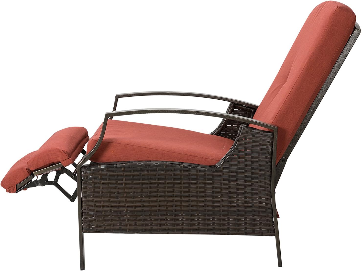 AbocoFur Patio Wicker Adjustable Recliner Chair, Outdoor Relaxing Lounge Chair with Thick Removable Cushion, Steel Frame Rattan Sofa for Garden, Backyard, Porch, Water Resistant, Red: Kitchen & Dining