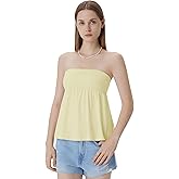 SUUKSESS Women Peplum Tube Tops with Built in Bra Summer Cute Sleeveless Strapless Babydoll Tank Top