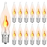 12 Pack C18 Flickering Flame Lights Bulbs for Halloween Bulbs Replacement | Halloween C18 Flickering Flame Bulbs, for Fall Halloween Window Candle Lights and String Lights Bulbs Replacement (E12 Base)