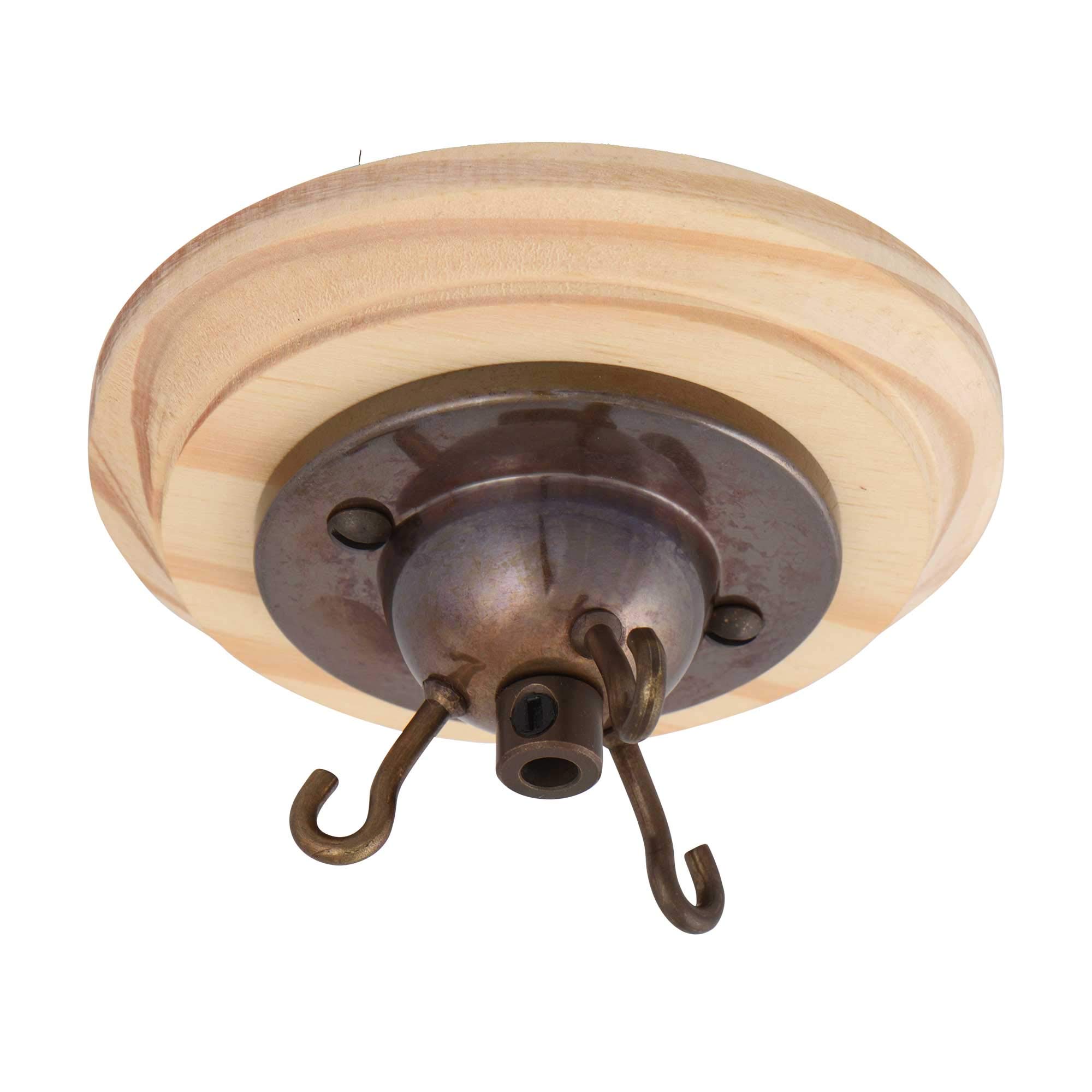 ElekTek 3 Hook Ceiling Rose Kit with Matching Screws Cord Grip and Wood Ceiling Pattress Antique Brass