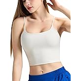 IFNOW Tank Tops for Women Adjustable Spaghetti Strap Padded Longline Sports Bra Scoop Neck Workout Crop Top