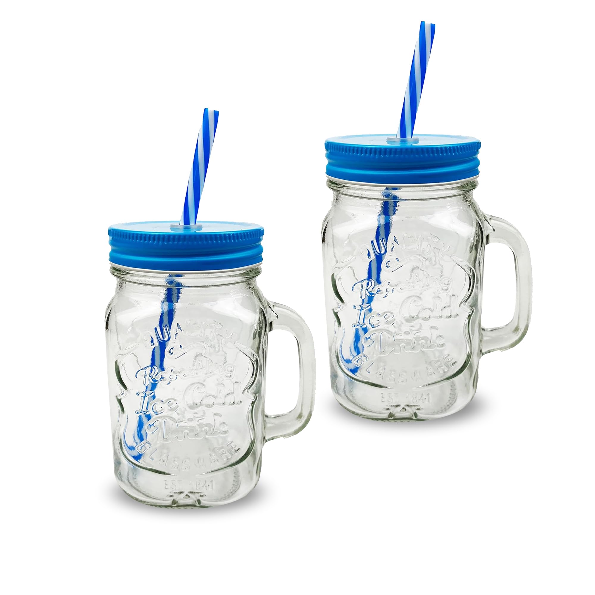 G4GADGET 2 X 500ml Glass Mason Drinking Jars Bottles Party Drink Glasses + Lids and Straws