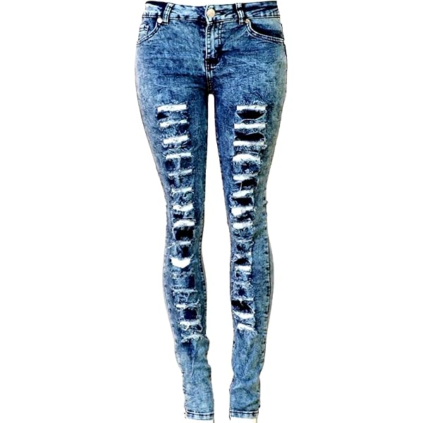 Diamante Juniors Women's Blue Denim Jeans Destroy Skinny Ripped