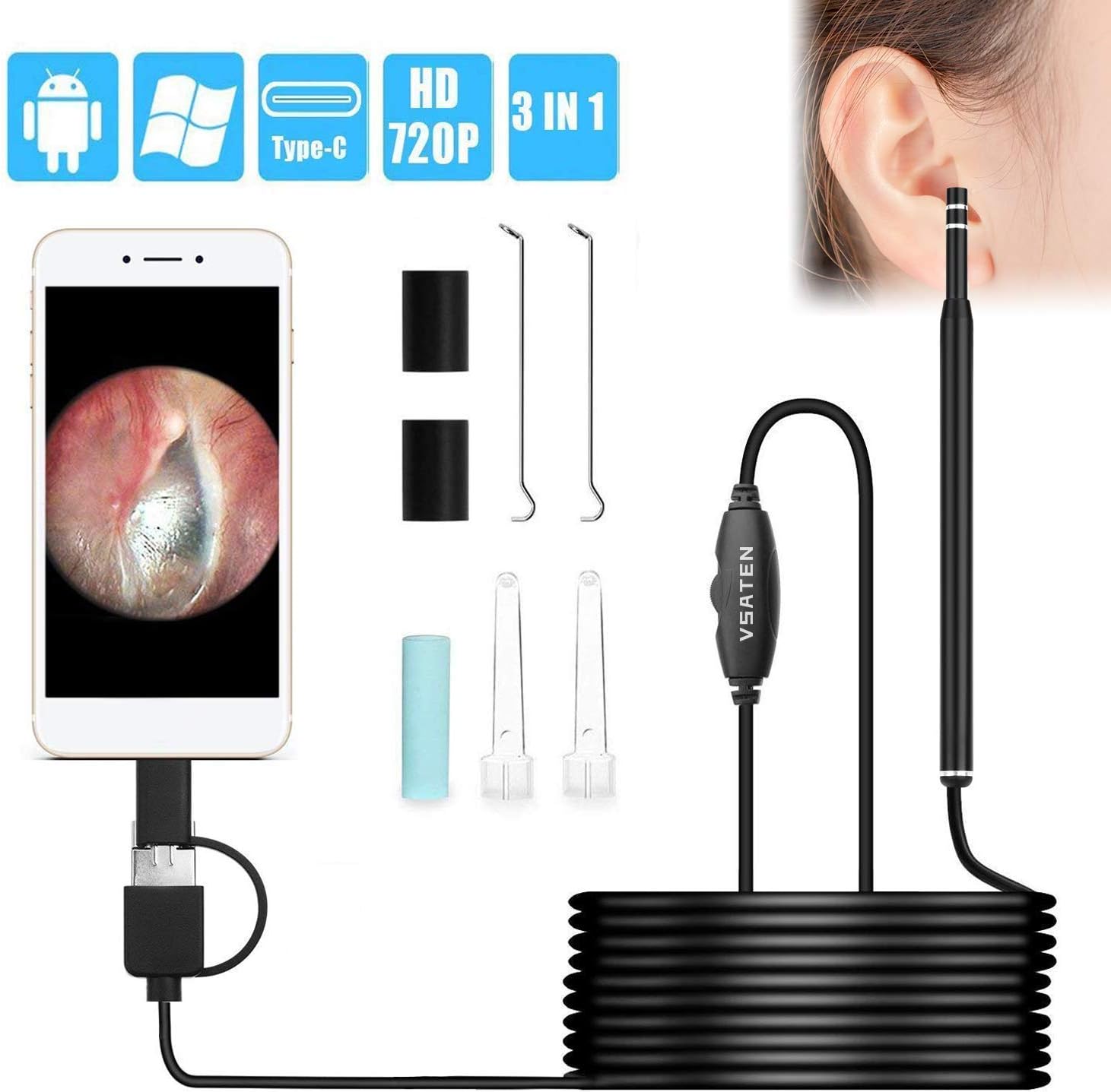VSATEN USB Otoscope, Digital Ear Camera 720HD Ear Scope