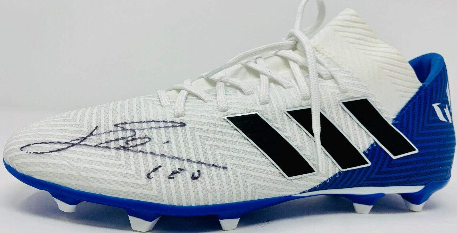 Leo Lionel Messi Signed Adidas Soccer Barcelona White Cleat Beckett BAS COA - Beckett Authentication
