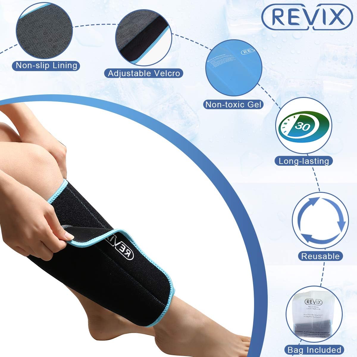 REVIX Calf and Shin Gel Ice Packs for Injuries Reusable Leg Cold Pack Wrap Cold Therapy Compression Sleeve for Swelling, Bruises, and Sprains, Shin Splints Leg Pain Relief Support: Health & Personal Care