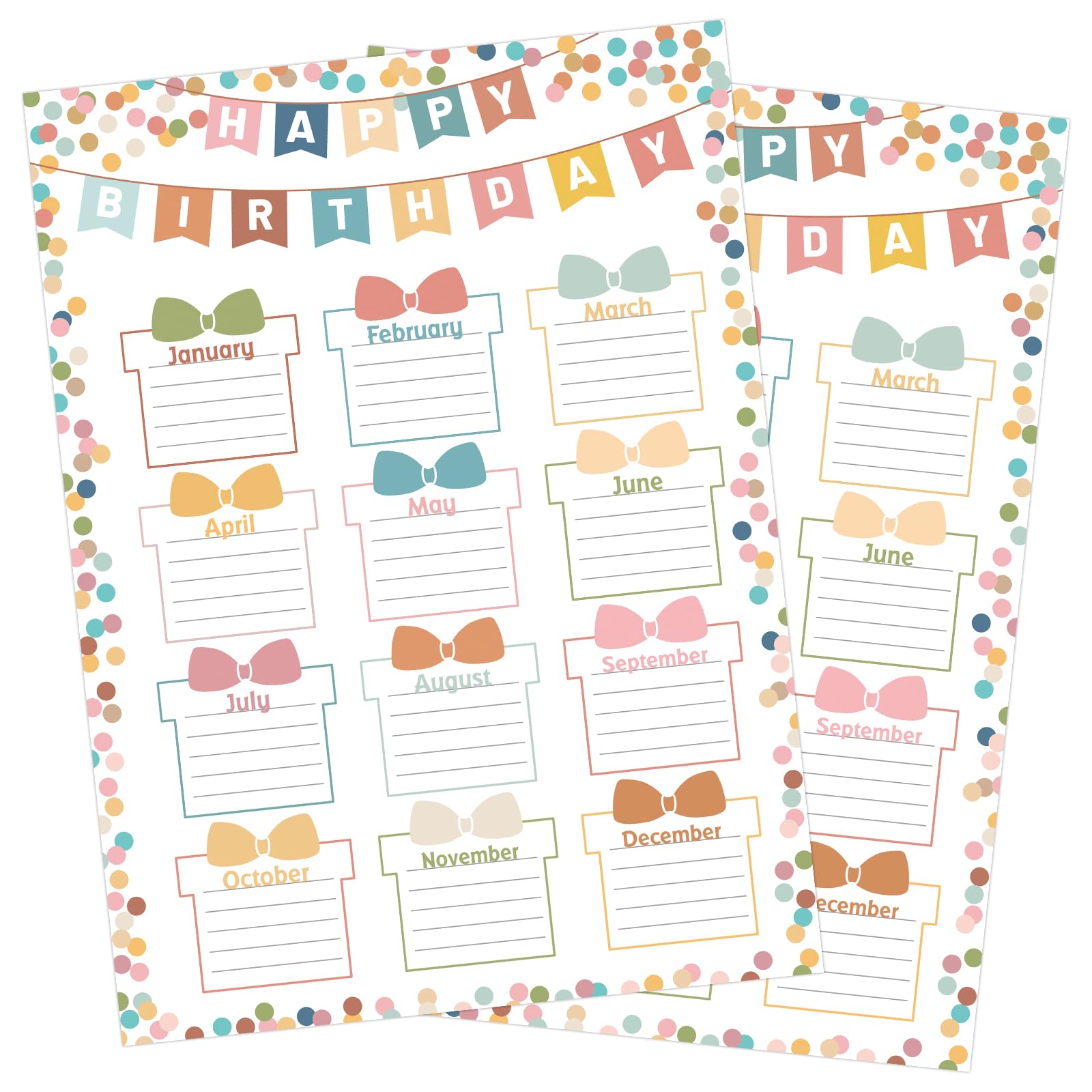 Photo 1 of 2 PCS Happy Birthday Poster Birthday Calendar Charts Classroom Bulletin Board Decorations 17” x 23” (Boho)