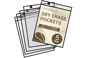 AKONEGE 5 Pack Oversized Dry Erase Pocket Sleeves Reusable 10 x 13 Inches Black Shop Job Ticket Holders Clear Plastic Sleeves Sheet Protectors for Documents, Teacher Classroom & Office Supplies