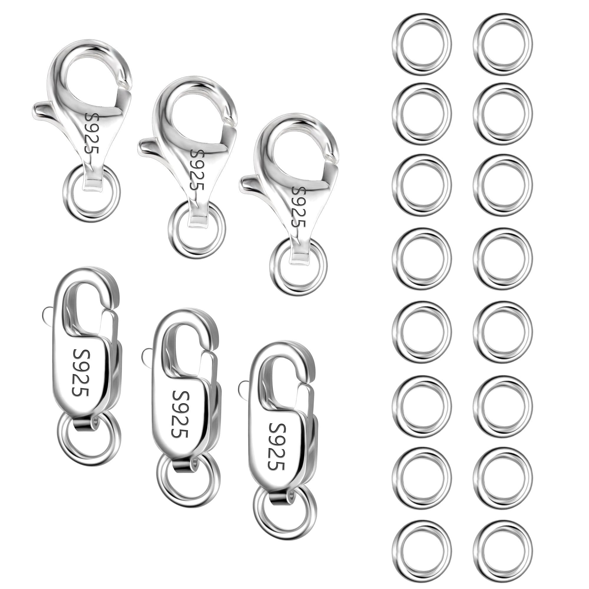 ALEXCRAFT Jewelry Making Set, 26Pcs 925 Sterling Silver Jewelry Clasps Necklace Clasps with Jump Rings Set Bracelet Clasp Necklace Connect Pendant Rings Jewelry Repair Clasps 925 Jewelry Findings