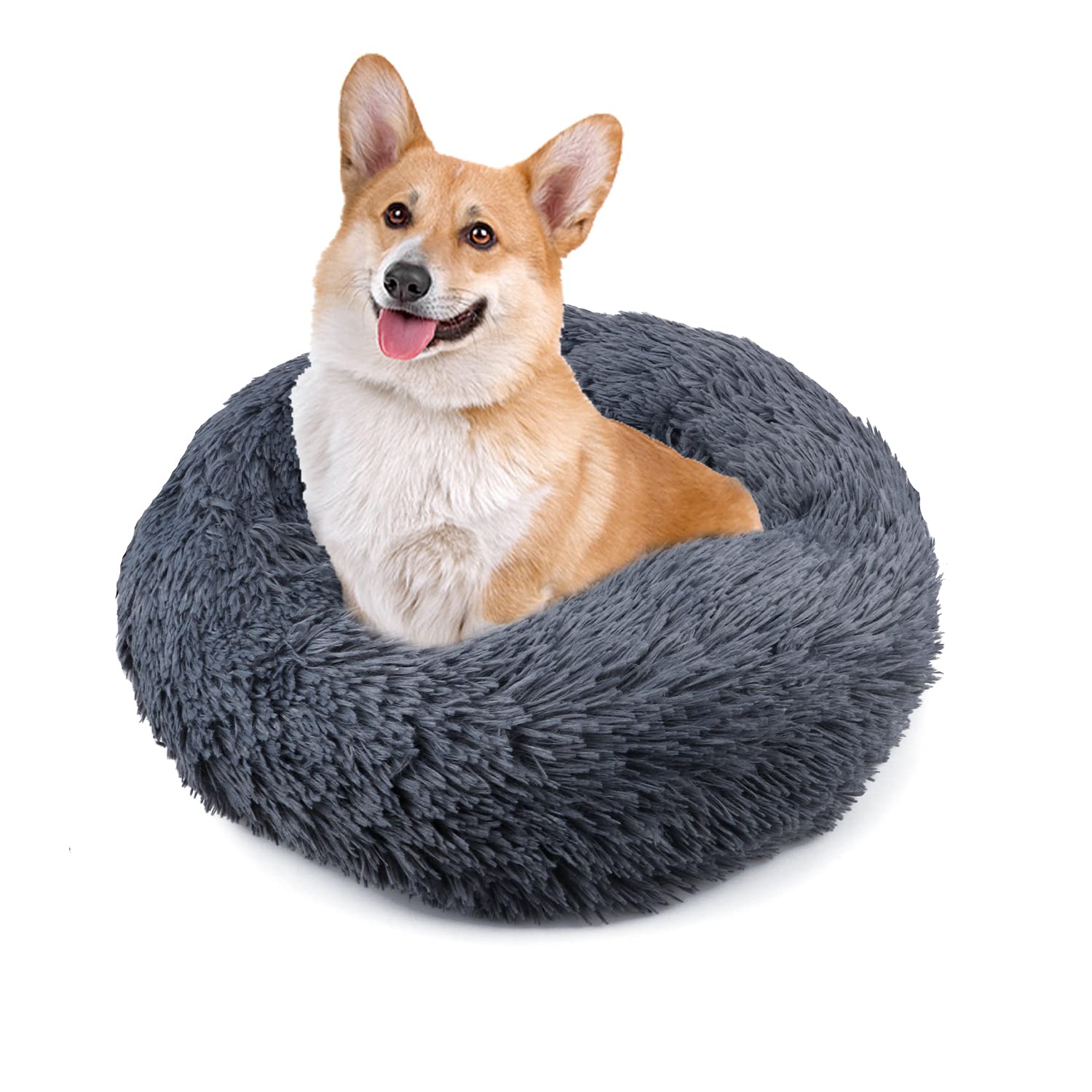 UUEMB 70cm Calming Dog Cat Bed, Plush Donut Pets Beds for Small Medium Large Dogs Cats, Soft Puppy Kitten Cuddler Round Bed Cushion, Washable Warm Dog Beds for Improved Sleeping