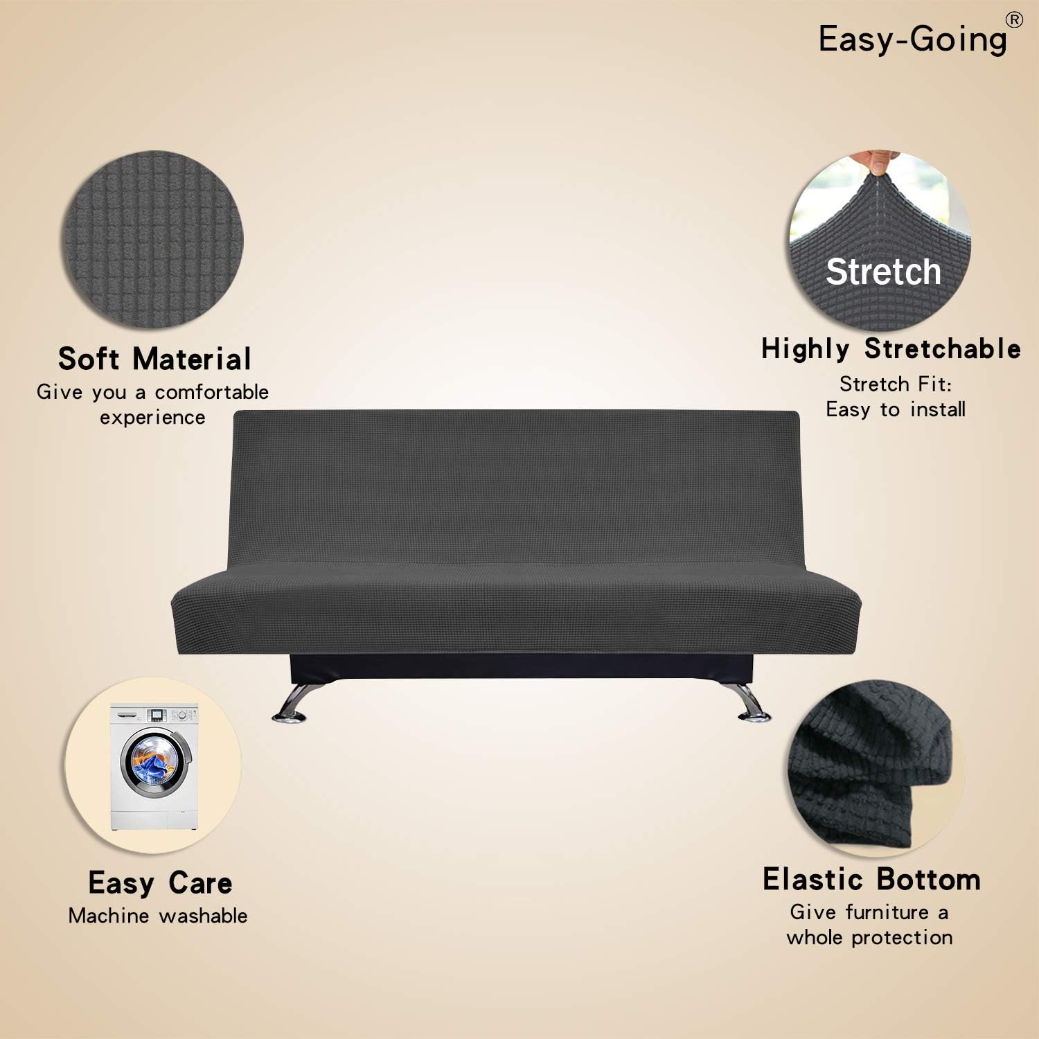 Easy-Going Stretch Sofa Slipcover Armless Sofa Cover Furniture Protector Without Armrests Slipcover Soft with Elastic Bottom for Kids, Spandex Jacquard Fabric Small Checks(futon,Dark Gray): Home & Kitchen