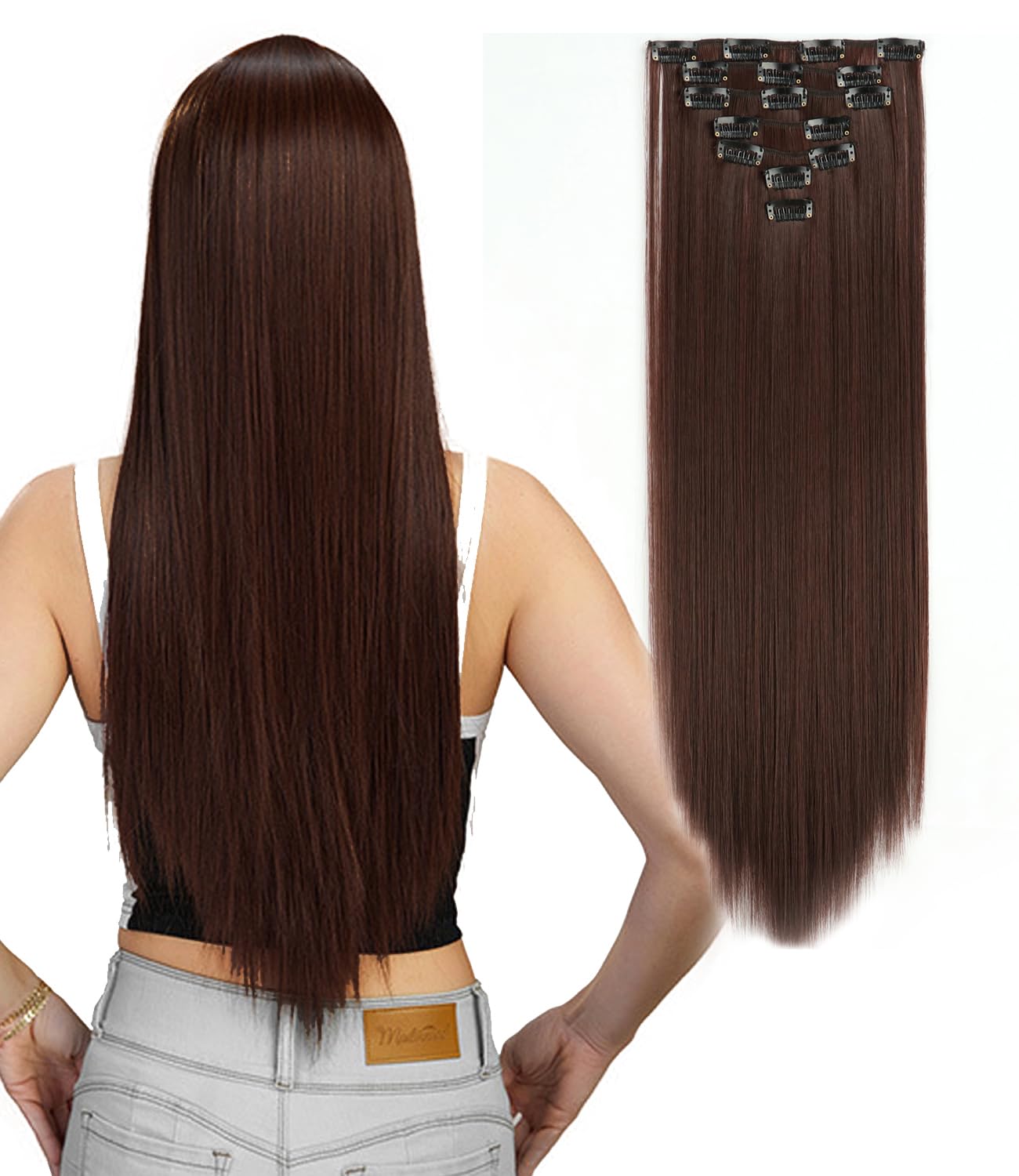Royalfirst Clip in Hair Extensions for Women 22 Inch 7PCS Clip Ins Long Straight Hair Extension Double Weft Synthetic Thick Hairpieces Halloween Cosplay Daily Use (M2/33#)